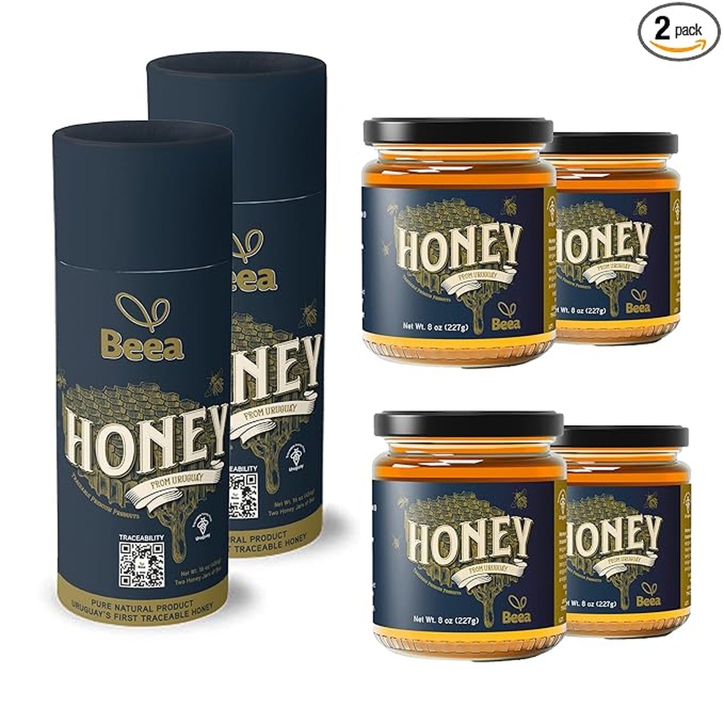Premium Honey + FREE Wood Dipper | 4 Bottles of 8 Ounces Each (4 x 8 oz)